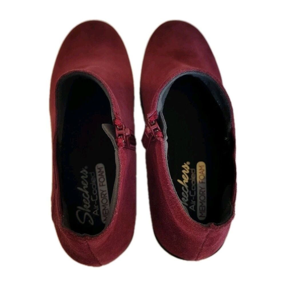 Skechers Burgundy Suede Wedge Booties - Women’s Size 7.5 NWOT - Picture 5 of 9